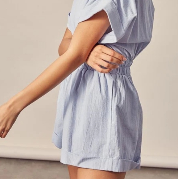 Linen Blue Romper - Picture 3 of 6